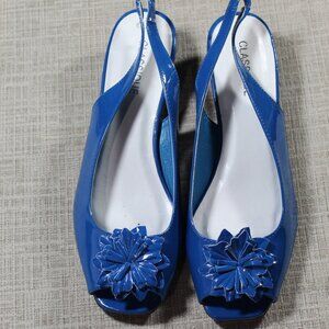 NWOT Classique Royal Blue Patent Peep Toe Heels Size: 9WW